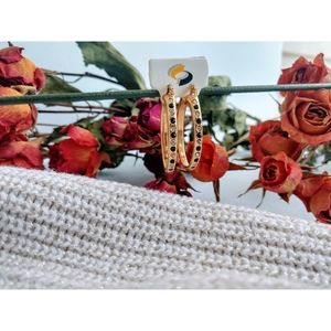 NEW Cracco Hoop Earrings Gold Black Rhinestone